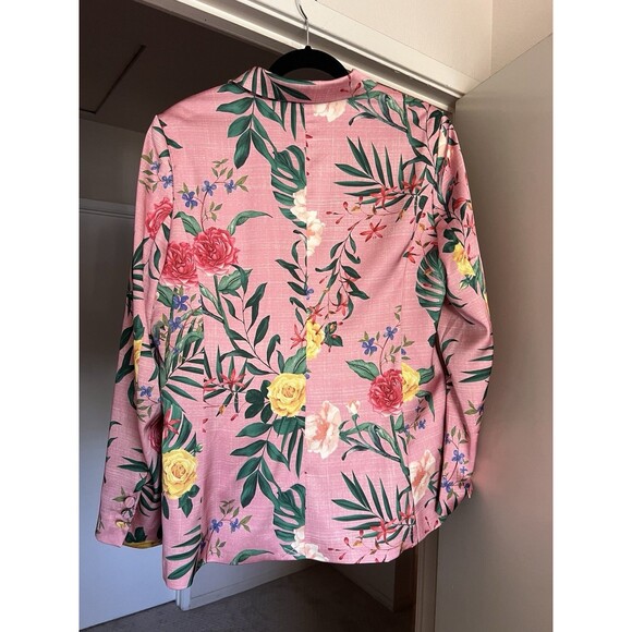 Rachel Zoe Pink Rose Floral Blazer Jacket Single Button Lined Womens Large NWOT - Picture 7 of 12